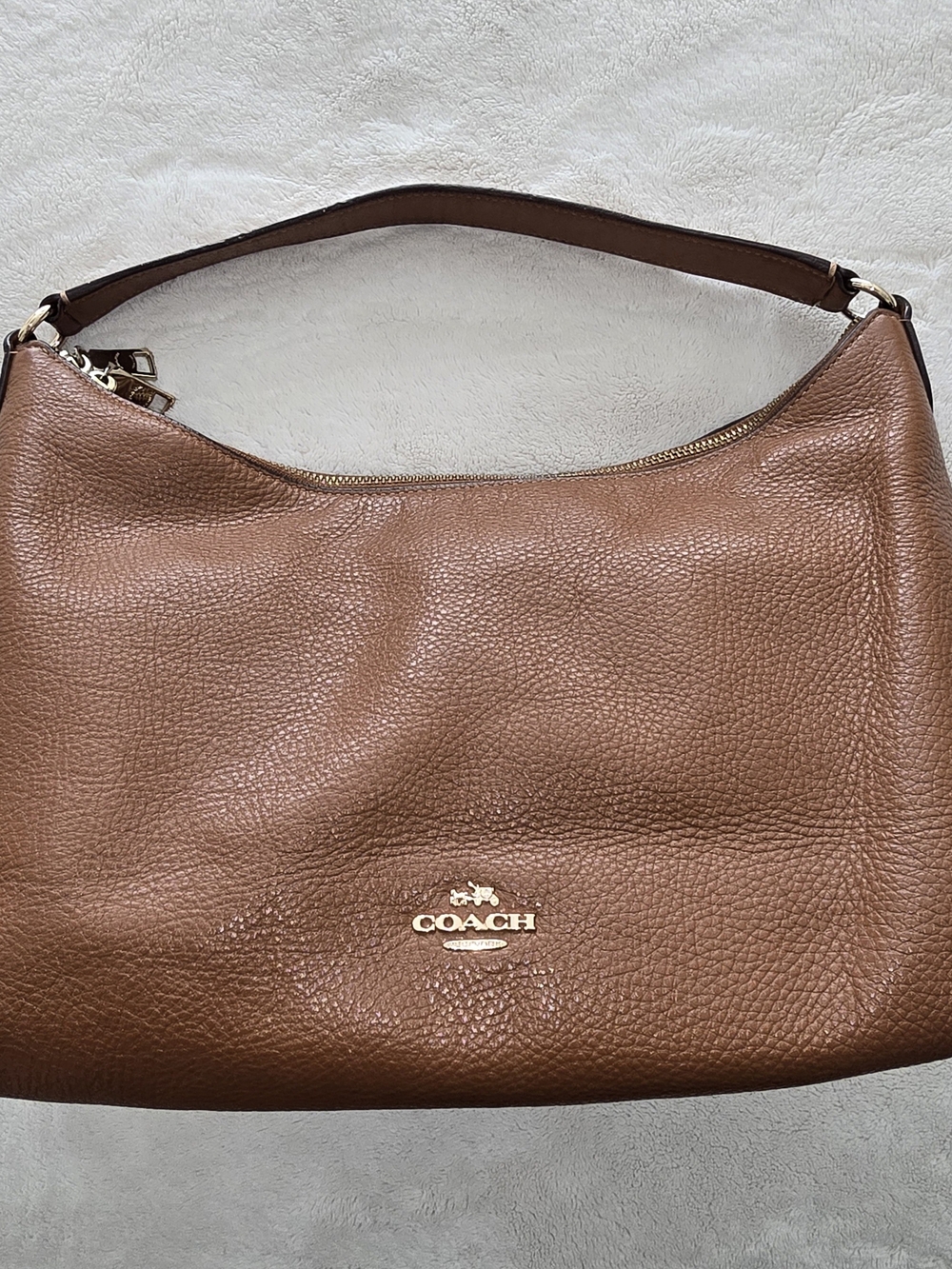 COACH Pebbled Leather Shoulder Bag in Brown